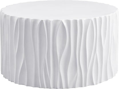 Christopher Knight Home Polaris Modern Outdoor Fluted Coffee Table, Round MGO Patio Center Table, Lightweight Concrete Coffee Table, Sofa End Table, Accent Table for Garden Balcony Poolside, White