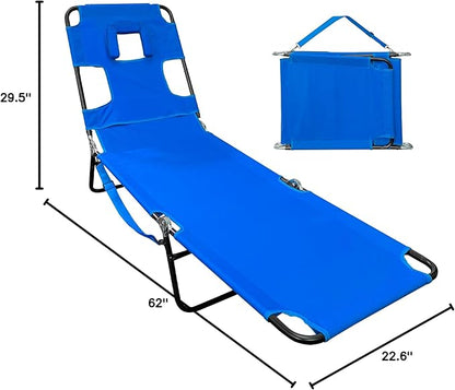EASYGO Products Pool Chair Chaise Lounge 2 Legs Support Polyester Material Reclining Backrest Head Rest Pillow Great for Beach, Home, Backyard, Outdoor, Patio, Pool, Camping, Lawn or Deck Color TAN