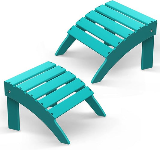 BRIOPAWS Adirondack Ottomans | Folding | Set of 2 | HDPE Plastic | Aqua Outdoor Foot Rest | All Weather | Patio Footrest for Adirondack Chair | Foot Stool for Deck Porch | 19.7W x 18.5L x 13H Inch