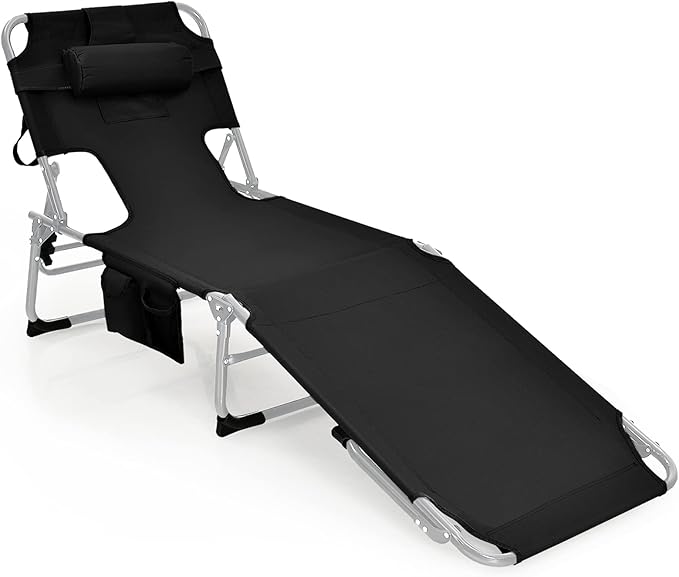 Tangkula Tanning Chair with Face Hole, Patio Folding Adjustable Reclining Beach Sunbathing Lounge Chair with Side Pocket, Portable Face Down Chaise Lounge for Outdoor Backyard Poolside (1)