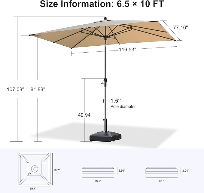 PURPLE LEAF Patio Chaise Lounge with 10' x 6.5' Tilt Umbrella Outdoor Lounge Chair Beach Pool Sunbathing Lawn Lounger - Photo 7