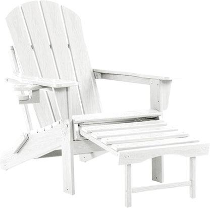 Folding Adirondack Rocking Chair,4-in-1 Multifunctional Patio Chair with Retractable Ottoman, Outdoor Chair Wood Texture, Lawn Chair for Porch, Backyard, Pool(White)