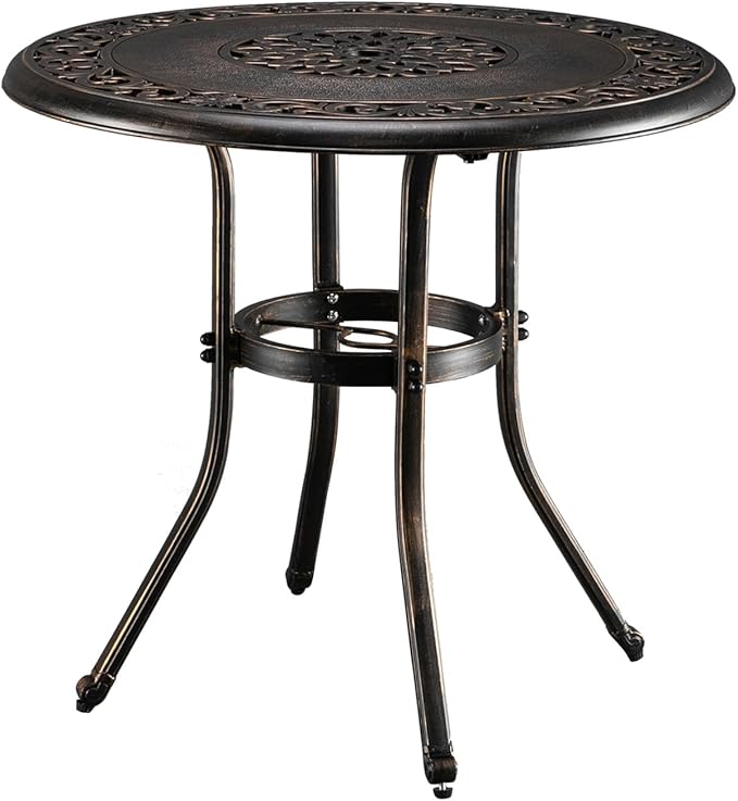 VINGLI 32" Outdoor Dining Table, Round Patio DiningTable with Umbrella Hole - Photo 1