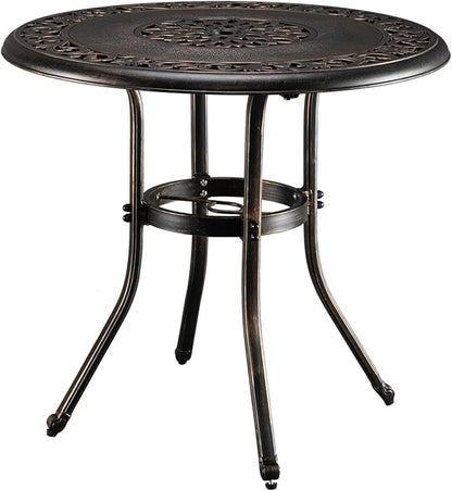 VINGLI 32" Outdoor Dining Table, Round Patio DiningTable with Umbrella Hole, Cast Aluminum Outdoor Bistro Table Patio Furniture Garden Table (Bronze, 32" Dia x 29 H) (Bronze)