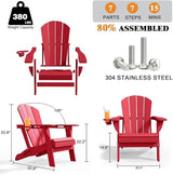 Folding Adirondack Chairs with Cup Holders, Set of 6 HDPE Plastic Outdoor Chairs, Weather Resistant, Real Wood Look - Photo 3