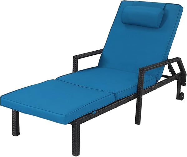 Patio Chaise Lounge – Adjustable Outdoor Lounge Chairs with Cushions & Headrest – All-Weather Rattan Reclining Lounge - Photo 1
