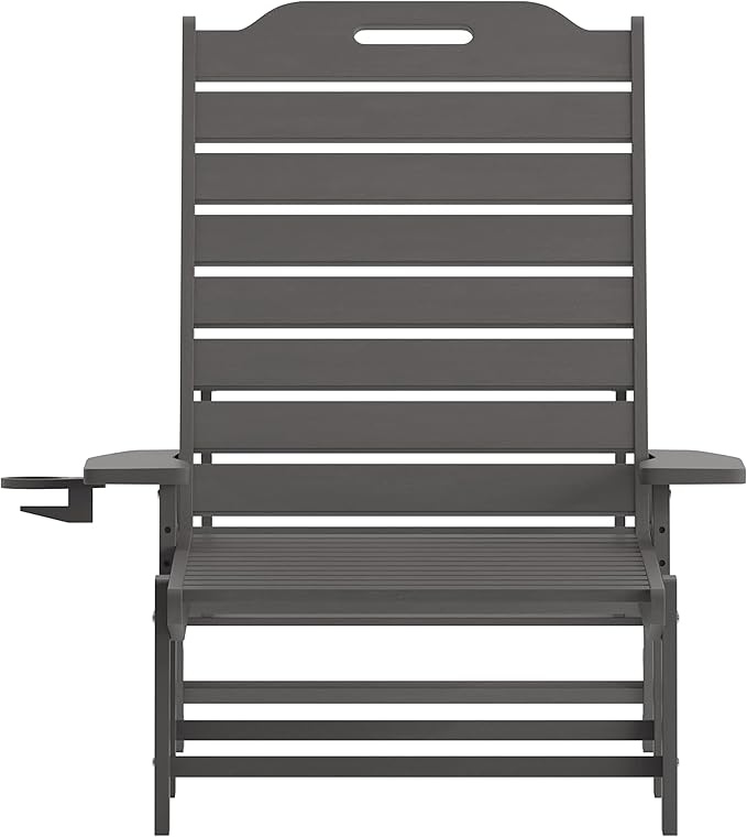 Flash Furniture Monterey Adjustable Adirondack Lounger with Cup Holder- All-Weather Indoor/Outdoor HDPE Lounge Chair, Gray