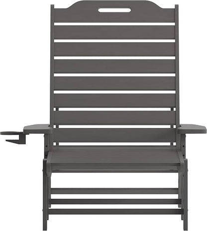 Flash Furniture Monterey Adjustable Adirondack Lounger with Cup Holder- All-Weather Indoor/Outdoor HDPE Lounge Chair, Gray