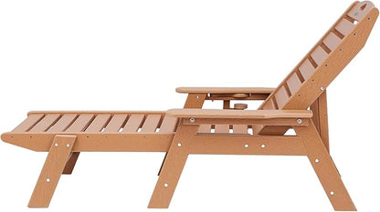 VEVOR Chaise Lounge Chair, 400 lbs Weight Capacity, 6 Positions Adjustable Patio Lounge Chair, Outdoor HDPE Lounge Chair with Backrest & Cup Holder, for Pool Poolside Deck Backyard Lawn, Brown