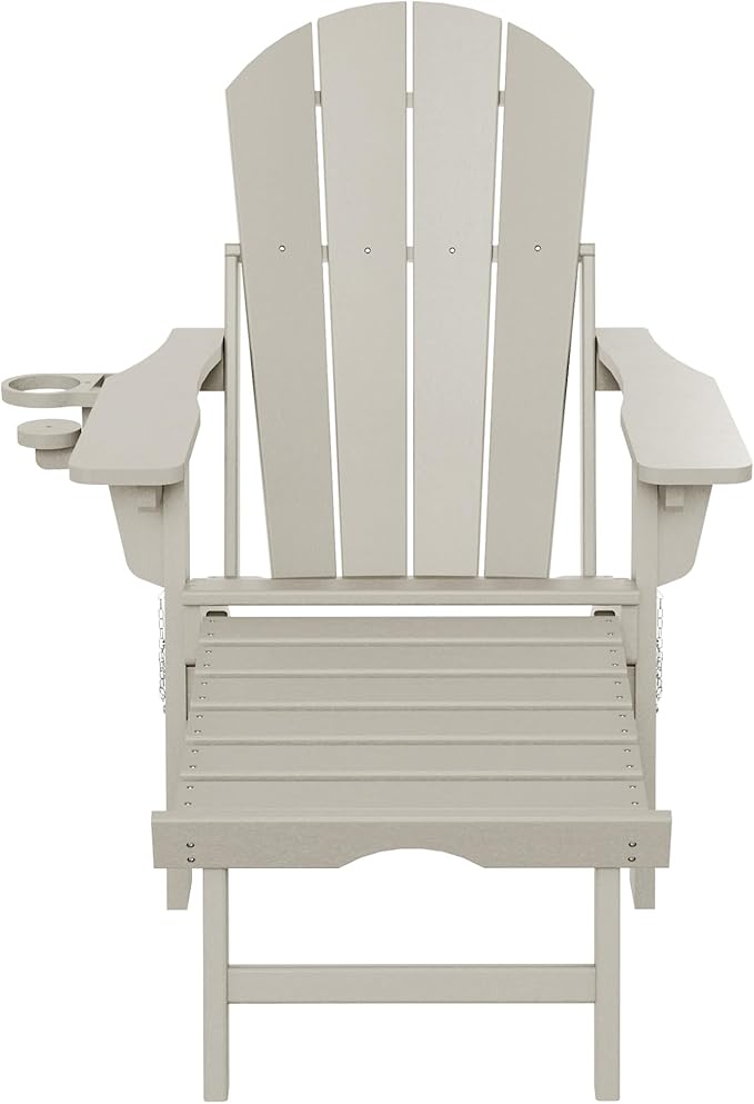 WestinTrends Malibu Folding Adjustable Adirondack Chair with Retractable Ottoman and Cup Holder, Sand