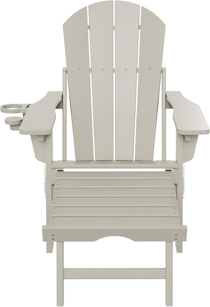 WestinTrends Malibu Folding Adjustable Adirondack Chair with Retractable Ottoman and Cup Holder, Sand