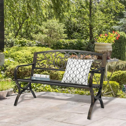 Patio Outdoor Park Loveseat Bench for Garden Porch Deck Made Cast Iron Anti-Rust Aluminum Metal, 2-3 Seater (50 Inch Butterfly Back Cross Feet Bronze Iron Bench)
