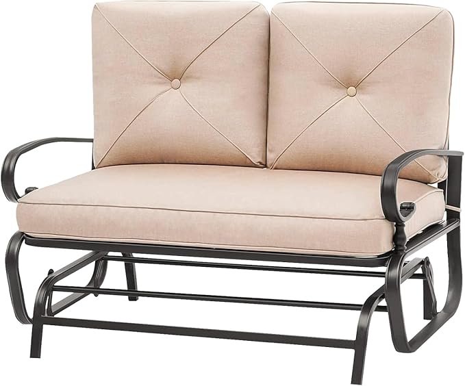 Outdoor Glider Rocking Bench 2 Person Patio Loveseat Steel Frame Furniture Set for Patio, Garden, Yard, Porch with Resistant Cushions (Brown)
