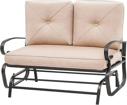 Outdoor Glider Rocking Bench 2 Person Patio Loveseat Steel Frame Furniture Set for Patio, Garden, Yard, Porch with Resistant Cushions (Brown)