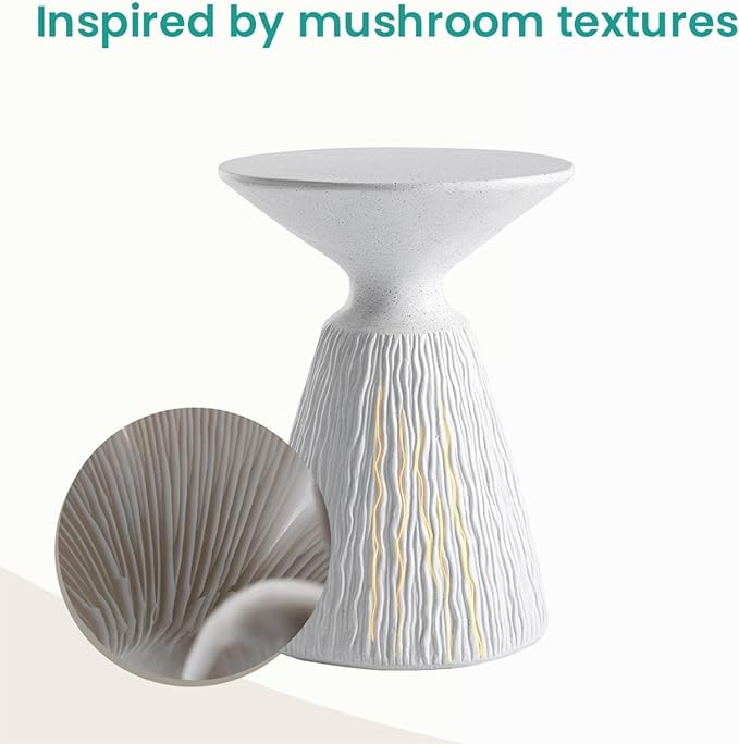 SUNBURY Outdoor Side Table, Round Concrete Side Table, Mushroom End Table for Plant Stand, Modern Accent Table, Marble Garden Stool for Patio, Poolside, Spotted White