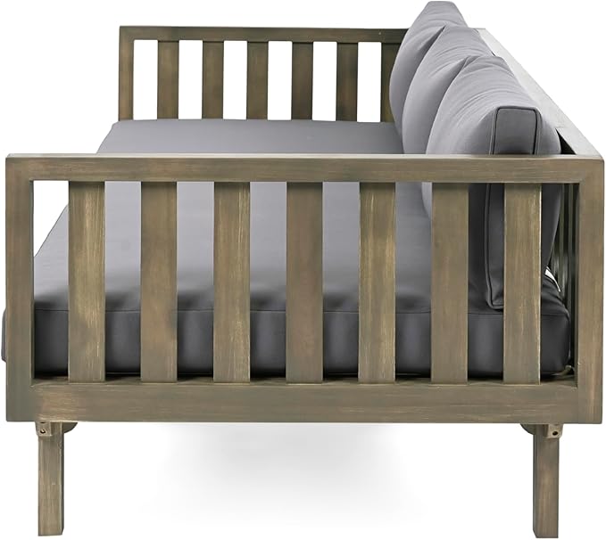 Christopher Knight Home Claremont Outdoor 3 Seater Acacia Wood Daybed with Fabric Water Resistant and Removable Cushions - Photo 9