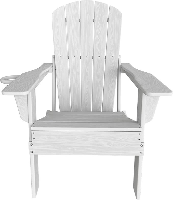 Plawdlik Folding Adirondack Chair, SGS Tested, Wooden Textured with Cup Holder - Photo 9