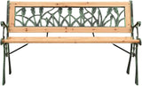 Garden Bench 48" Brown Solid Firwood & Cast Iron Patio Seating with Floral Tulip Backrest Outdoor Park Bench for Porch - Photo 3