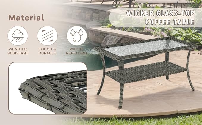 Swivel Patio Chairs sofa Set of 5 with 6" Thick Cushion - Wicker Outdoor Swivel Rocker Patio Chair ,Sofa/Glass coffee - Photo 9