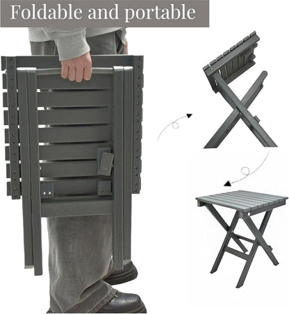 HDPE Outdoor Side Table Small End Square Table Folding Coffee Furniture for Patio, Garden, Balcon, Pool, Outside Portable Grey