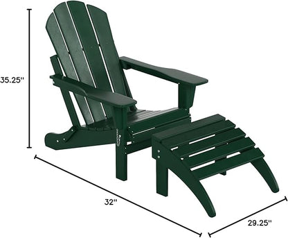 WO Home Furniture Adirondack Chair Outdoor Ottoman Set of 2 PCS Classic Patio Furniture (Dark Green)
