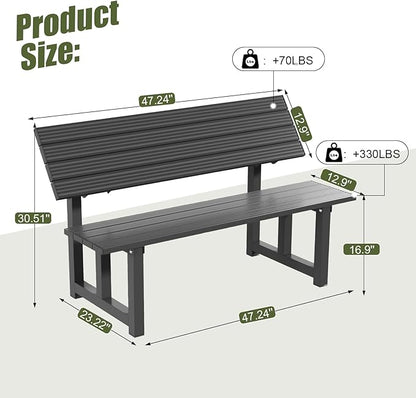 TECSPACE 47 Inches Aluminum Picnic Table Bench Black, Covertible Outdoor Bench with 400 LBS Weight Capacity for Park, Garden and Patio