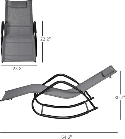 Outsunny Rocking Chair, Zero Gravity Patio Chaise Sun Lounger, Outdoor Rocker, UV Water Resistant, Pillow for Sunbathing, Lawn, Garden or Pool, Gray
