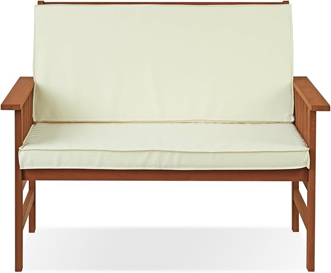 Furinno FG17319 Tioman Outdoor Hardwood Patio Furniture Mediterranean Bench with Cushion, 1, Natural