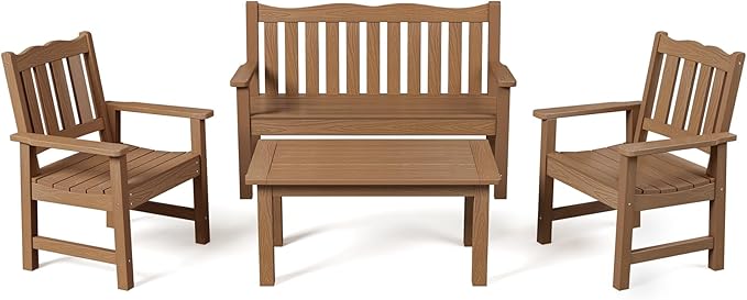 Stoog HIPS Outdoor Patio Dining Set, 4-Piece All-Weather Garden Bench, Chairs and Table Set - Photo 1