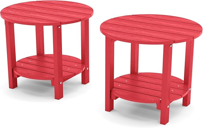 YEFU Adirondack Side Table, 18" Double Outdoor Side Tables Set of 2, Poly Lumber end Table, Weather Resistant for Indoor, Patio, Pool, Porch, Backyard-Red