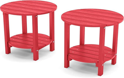 YEFU Adirondack Side Table, 18" Double Outdoor Side Tables Set of 2, Poly Lumber end Table, Weather Resistant for Indoor, Patio, Pool, Porch, Backyard-Red