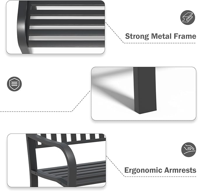 SHGJ&SOFT Outdoor Bench, Garden Bench, Outdoor Metal Frame Patio Park Bench,for Porch, Lawn,Garden,Yard (BK-08)