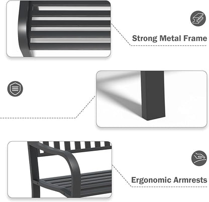 SHGJ&SOFT Outdoor Bench, Garden Bench, Outdoor Metal Frame Patio Park Bench,for Porch, Lawn,Garden,Yard (BK-08)