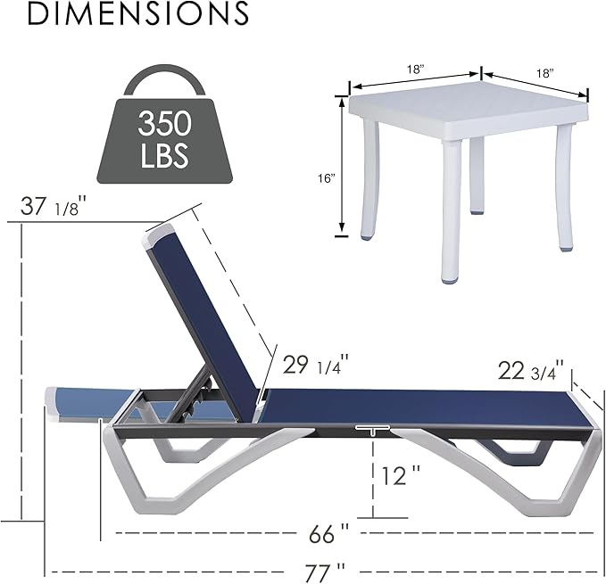 Kozyard Outdoor Chaise Lounge Chair, Full Flat Adjustable Patio Lounger with Aluminum Frame & Resin Legs - Photo 2
