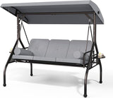 3 Seat Outdoor Porch Swing Chair, Adjustable Canopy Swing Bench, Convertible Backrest Swing Bed with Thicken Cushions - Photo 1