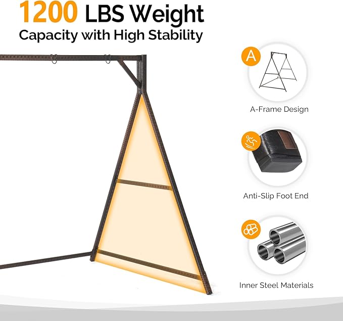 PE Rattan Porch Swing Frame, A-Type Swing Stand with Weather Resistant Design, 1200 lbs Weight Capacity - Photo 6