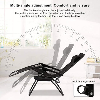 Zero Gravity Chair Patio Chair Lounge Chair Chaise 2 Pack Outdoor Folding Adjustable Recliner Chair with Cup Holder Tray and Pillows for Patio, Pool, Beach, Lawn, Deck, Yard - Black