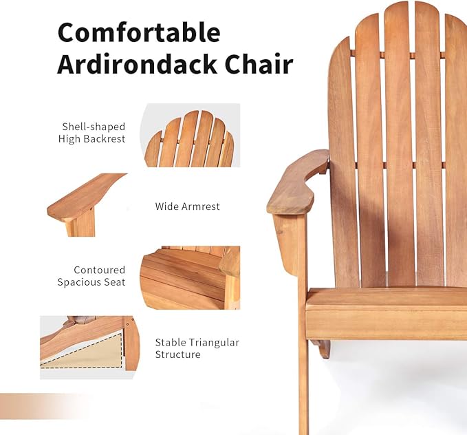 Giantex Adirondack Chair Set of 4 Acacia Wood Outdoor Chairs with 350 lbs Weight Capacity, Lounge Chair Armchair for Yard, Patio, Garden, Poolside, Balcony, Deck Fire Pit Chairs, Natural
