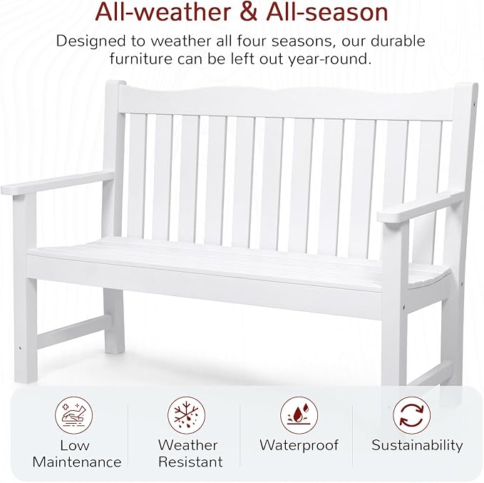 Stoog Outdoor Benches Set of 2, All-Weather HIPS Plastic Garden Bench with 800lb Capacity, Never Fade or Rot - Photo 4