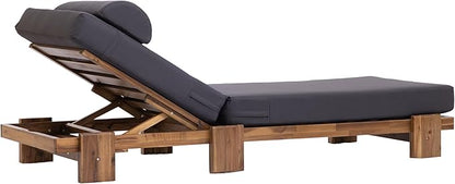 LUMISOL 78.8” Outdoor Patio Chaise Lounge Chair Set, Acacia Wood Adjustable Recliners with Headrest & Retractable Side Tray for Poolside, Garden, Bench, Coffee Table Not Include, Dark Grey