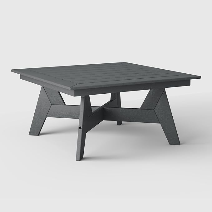 WestinTrends Avalon Modern Low Outdoor Patio Square HDPE Coffee Table, Gray - Photo 5