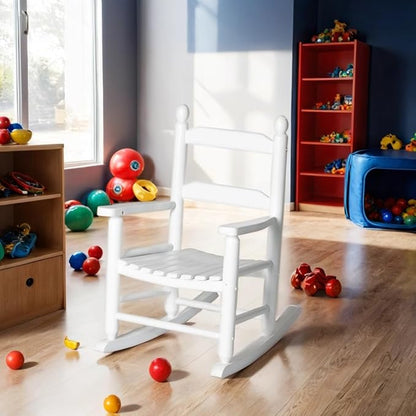Child Rocking Chair Kids Wooden Rocker Small Baby Toddler Ages 3-6 White Comfy Furniture Outdoor Indoor Reading Room Bedroom Livingroom