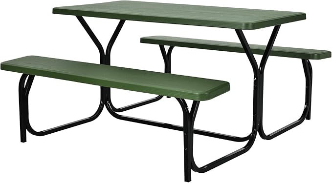 Giantex Picnic Table Bench Set Outdoor Camping All Weather Metal Base Yard Pool Dining Party Garden Patio Lawn Deck - Photo 9