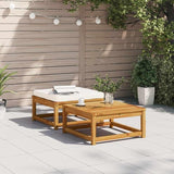 Outdoor Ottoman Cream White 24.8"x24.8" Acacia Wood Patio Stool Modular Sectional Piece for Garden Balcony Backyard - Photo 3