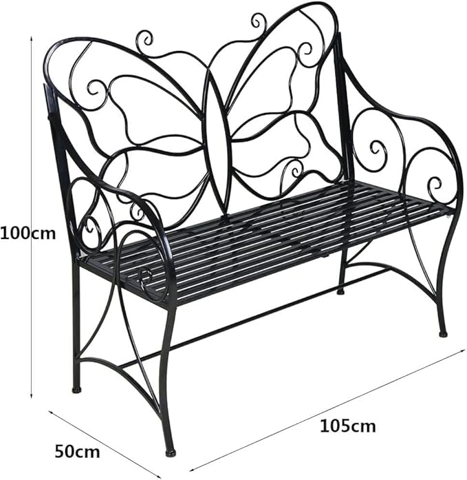 HLC Outdoor Bench Outdoor Sturdy Rust-Resistant Bench Butterfly Cast Iron with Armrests Park, Yard, Patio, Porch - Photo 2