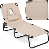 Tangkula Beach Lounge Chair, Folding Sunbathing Recliner with Face Hole - Photo 1