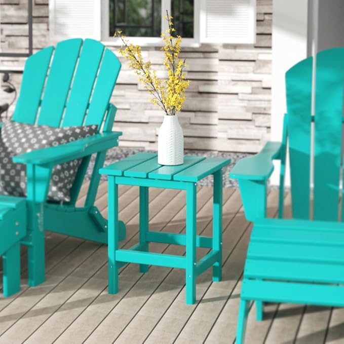 Costaelm Square Outdoor Side Tables, Adirondack Patio Tables for Outside, HDPE Patio End Table Weather Resistant, Balcony Table for Pool, Seaside, Backyard, Porch, Indoor Companion, Turquoise