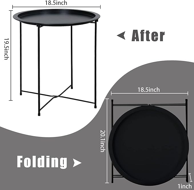 Garden 4 you End Table 2 PCS Metal Side Table Black Round Folding Tray Cyan Sofa Small Accent Fold-able Table - Photo 3