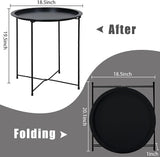 Garden 4 you End Table 2 PCS Metal Side Table Black Round Folding Tray Cyan Sofa Small Accent Fold-able Table - Photo 3