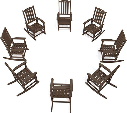 Oversized Rocking Chair Set of 8, Outdoor Rocking Chair for Adults, All Weather Resistant Porch Rocker for Lawn Garden, Brown